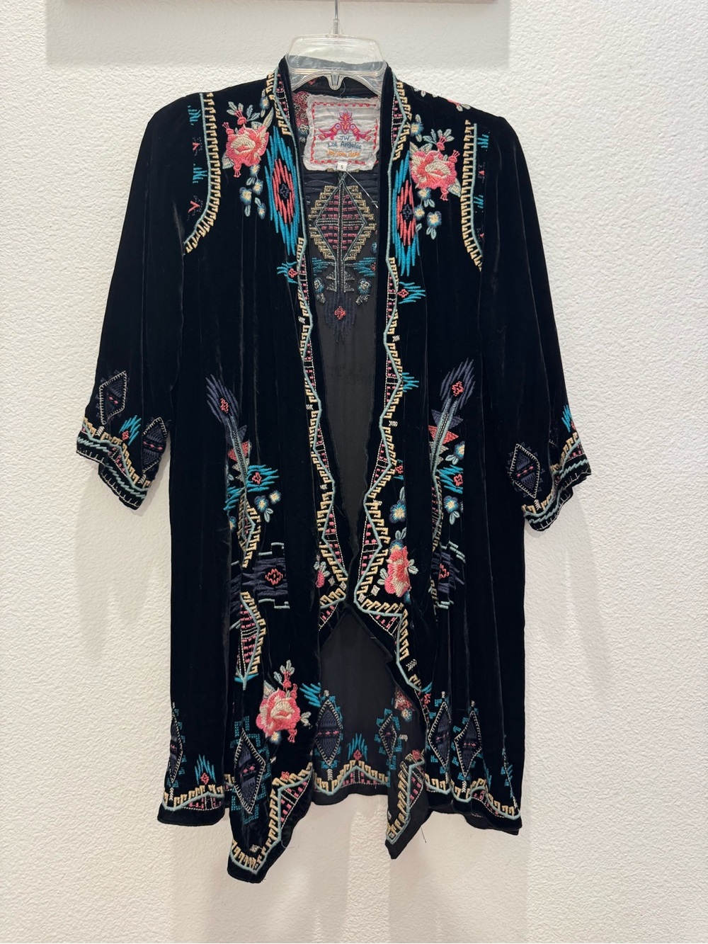 Johnny Was Aveza Velvet Embroidered Kimono Jacket in black